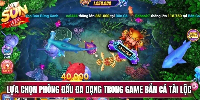 Lựa chọn phòng đấu đa dạng trong game bắn cá tài lộc Sunwin