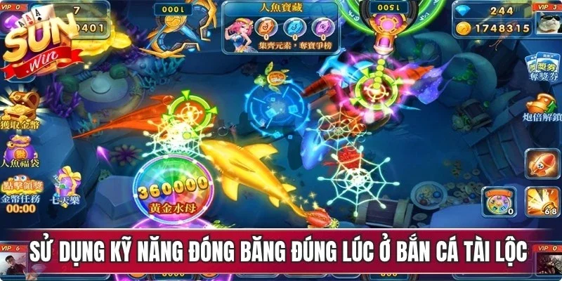 Sử dụng kỹ năng đóng băng đúng lúc ở bắn cá tài lộc hiệu quả
