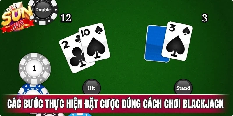 Các bước thực hiện đặt cược đúng cách chơi blackjack online tại Sunwin