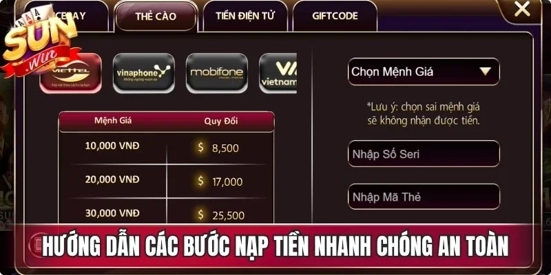 Hướng dẫn các bước nạp tiền nhanh chóng và an toàn tại Sunwin