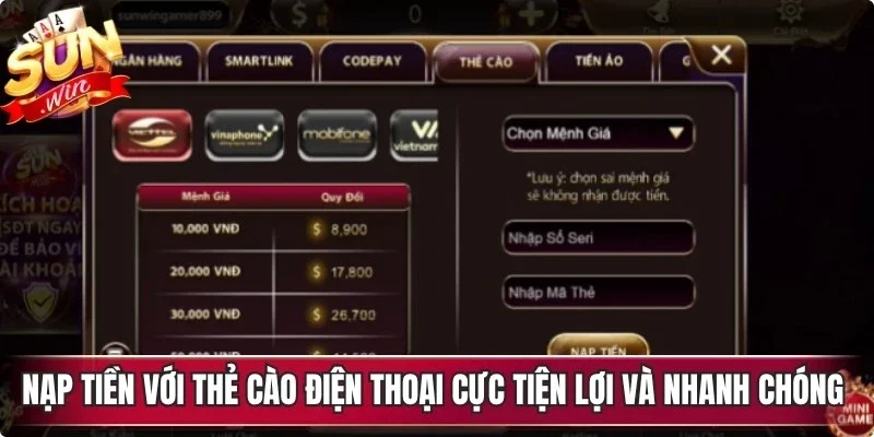Nạp tiền với thẻ cào điện thoại cực tiện lợi và nhanh chóng cho người chơi